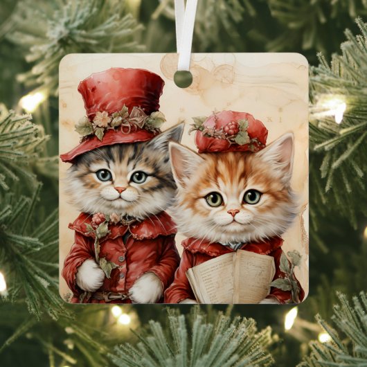 ゴージャスオレンジの子猫カップル クリスマス メタルオーナメント (インサイチュ)