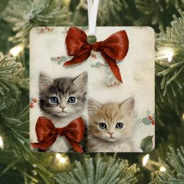 ゴージャスオレンジの子猫カップル クリスマス メタルオーナメント