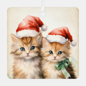 ゴージャスオレンジの子猫カップル クリスマス メタルオーナメント (正面)
