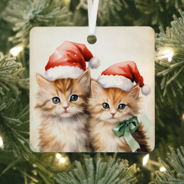 ゴージャスオレンジの子猫カップル クリスマス メタルオーナメント