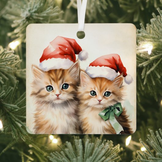 ゴージャスオレンジの子猫カップル クリスマス メタルオーナメント (インサイチュ)