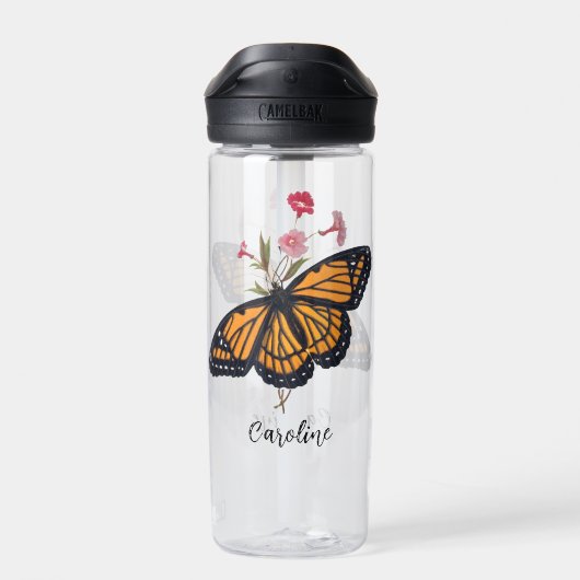 ゴージャスオレンジ(昆虫)オオカバマダラ、モナークバタフライビクトリアンアート ウォーターボトル (背面)