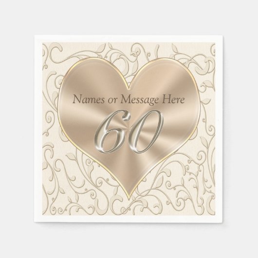 ゴージャスカスタムな60thアニバーサリーナプキンス誕生日 スタンダードカクテルナプキン (正面)