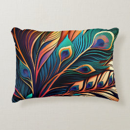 ゴージャスカラフルピーコック、アールデコスタイル アクセントクッション