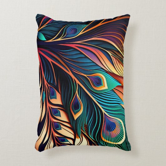 ゴージャスカラフルピーコック、アールデコスタイル アクセントクッション (正面(垂直))