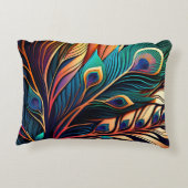 ゴージャスカラフルピーコック、アールデコスタイル アクセントクッション (裏面)