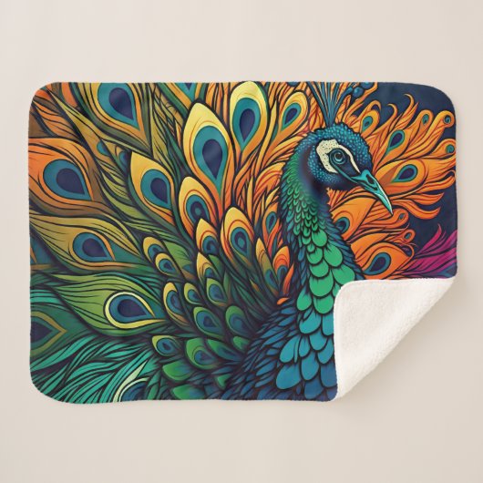 ゴージャスカラフルピーコック、アールデコスタイル シェルパブランケット (正面(横))
