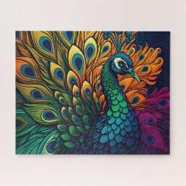 ゴージャスカラフルピーコック、アールデコスタイル ジグソーパズル