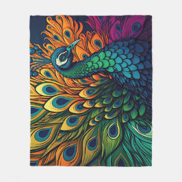 ゴージャスカラフルピーコック、アールデコスタイル フリースブランケット