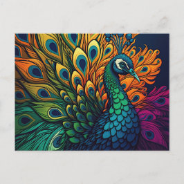 ゴージャスカラフルピーコック、アールデコスタイル ポストカード