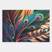 ゴージャスカラフルピーコック、アールデコスタイル ラッピングペーパーシート (正面3)