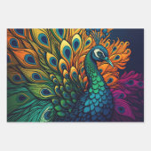 ゴージャスカラフルピーコック、アールデコスタイル ラッピングペーパーシート (正面)