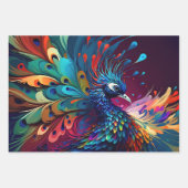 ゴージャスカラフルピーコック、アールデコスタイル ラッピングペーパーシート (正面3)