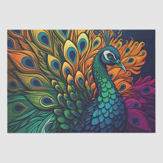 ゴージャスカラフルピーコック、アールデコスタイル 薄葉紙 (正面)