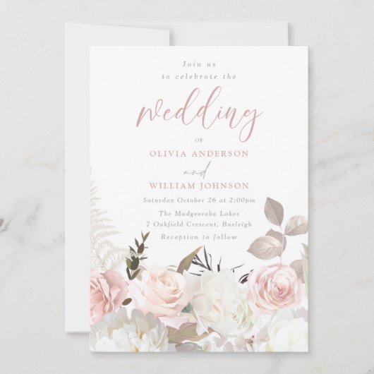 ゴージャスガーデン赤面&ホワイトフローラ結婚ズ 招待状 (正面)