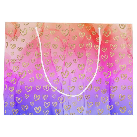 ゴージャスガーリーピンクパープル金ゴールドハート ラージペーパーバッグ (裏面)