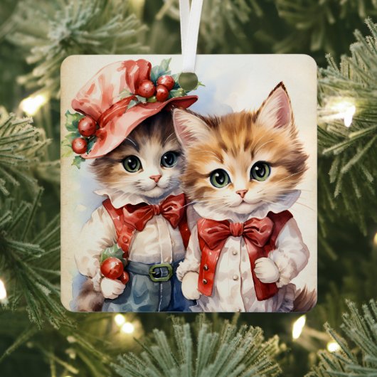 ゴージャスキッテンカップルクリスマス メタルオーナメント (インサイチュ)