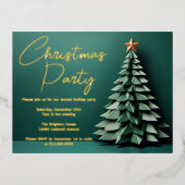ゴージャスグリーンクリスマス芸術的パーティーツリー金ゴールド 箔招待状ポストカード (正面)