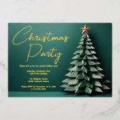ゴージャスグリーンクリスマス芸術的パーティーツリー金ゴールド 箔招待状 (正面)