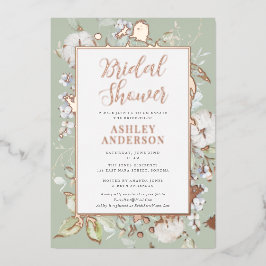 ゴージャスグリーンボタニカルブライダルシャワーバラ金ゴールド 箔招待状