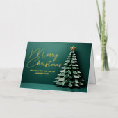 ゴージャスグリーンメリークリスマスツリー折り畳み金ゴールド 箔シーズンカード (正面)