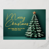 ゴージャスグリーンメリークリスマスツリー金ゴールド 箔シーズンカード (正面)