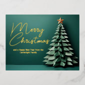 ゴージャスグリーンメリークリスマスツリー金ゴールド 箔シーズンポストカード (正面)
