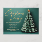 ゴージャスグリーン金ゴールドクリスマスツリーホリデーパーティー インビテーションポストカード (正面)