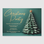 ゴージャスグリーン金ゴールドクリスマスツリーホリデーパーティー マグネット招待状 (正面)