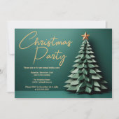 ゴージャスグリーン金ゴールドクリスマスツリーホリデーパーティー 招待状 (正面)