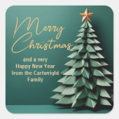 ゴージャスグリーン金ゴールドメリークリスマスパーティーツリー スクエアシール (正面)