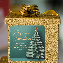 ゴージャスグリーン金ゴールドメリークリスマスパーティーツリー スクエアシール