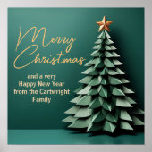 ゴージャスグリーン金ゴールドメリークリスマスパーティーツリー ポスター (正面)