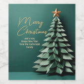 ゴージャスグリーン金ゴールドメリークリスマスパーティーツリー ワインラベル (シングルラベル)