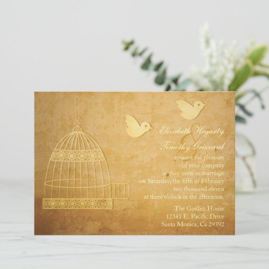 ゴージャスゴールデンバードケージ結婚式招待状 招待状 (スタンド正面)