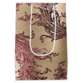 ゴージャスゴールドグリッター バーガンディハート ブライダルシャワー ミディアムペーパーバッグ (裏面)