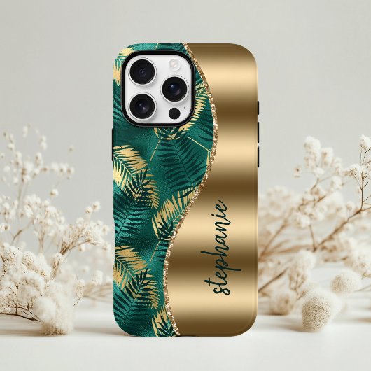 ゴージャスゴールドグリーン熱帯植物柄 名前入り Case-Mate iPhoneケース