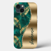 ゴージャスゴールドグリーン熱帯植物柄 名前入り Case-Mate iPhoneケース (裏面)