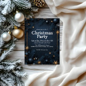 ゴージャスゴールドスターとネイビーブルーのクリスマスパーティー 招待状