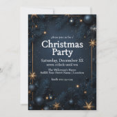 ゴージャスゴールドスターとネイビーブルーのクリスマスパーティー 招待状 (正面)