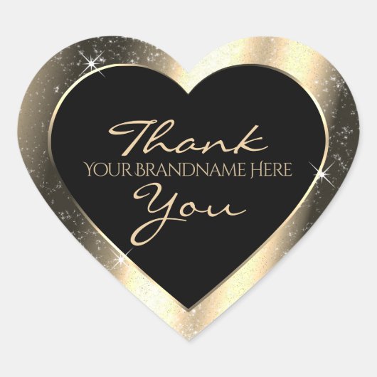ゴージャスゴールドスパークルグリッター フレーム サンキュー ハートシール (正面)