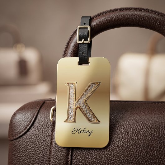 ゴージャスゴールドダイヤモンドモノグラムイニシャル「K」 ラゲッジタグ
