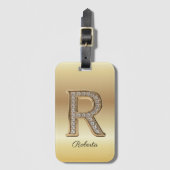 ゴージャスゴールドダイヤモンドモノグラムイニシャル「R」 ラゲッジタグ (正面縦)