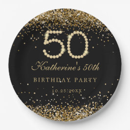 ゴージャスゴールドダイヤモンド50歳の誕生日パーティー用の紙皿 ペーパープレート