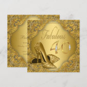 ゴージャスゴールドハイヒール ファビュラス40歳誕生日 招待状 (正面/裏面)