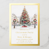 ゴージャスゴールドボーダー 会社のクリスマスパーティー 箔招待状 (正面)