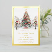 ゴージャスゴールドボーダー 会社のクリスマスパーティー 箔招待状 (立ち正面)
