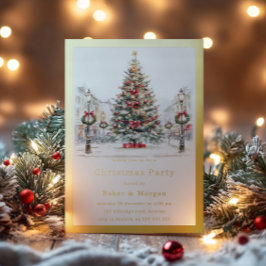 ゴージャスゴールドボーダー 会社のクリスマスパーティー 箔招待状