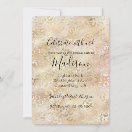 ゴージャスゴールドローズブッシュピンクレオパードプリント 招待状