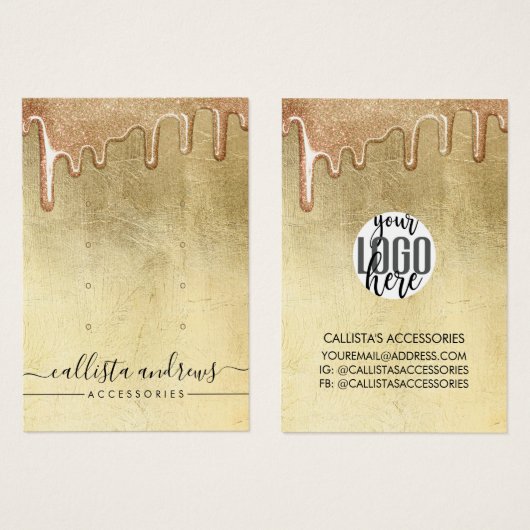 ゴージャスゴールド厚グリッター垂れロゴイヤリング (正面&裏面)